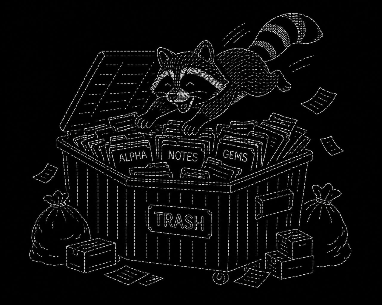 ASCII raccoon diving into a dumpster